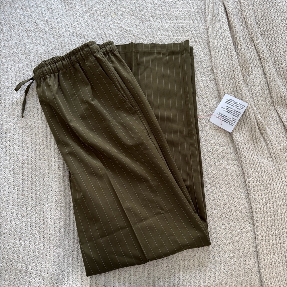 Olive Green Striped Dress Pants